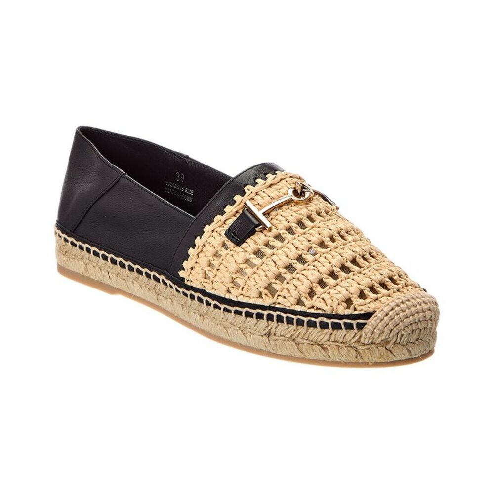 Tod's Leather & Raffia Espadrille, Black